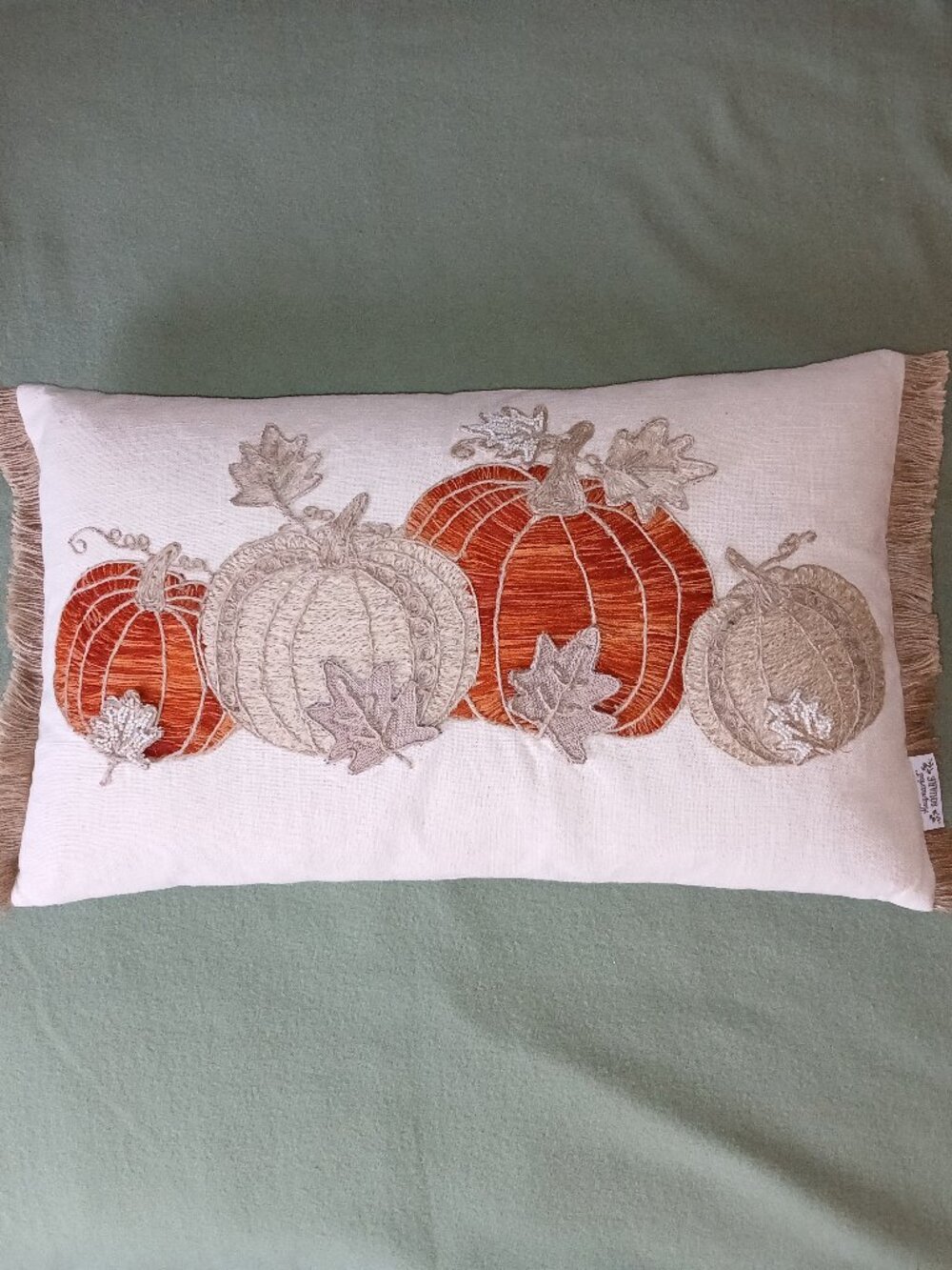 Haymarket Square Beaded & Embroidered Fall Pumpkin Accent Pillow - 14x24